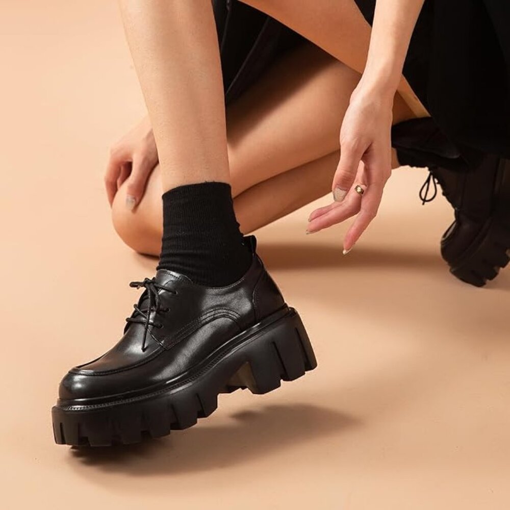 Black Chunky Lace-Up Women's Shoes